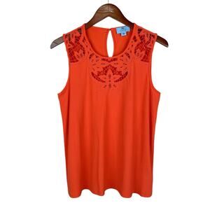 CeCe Blouse Sleeveless Top Lace Orange Women's L